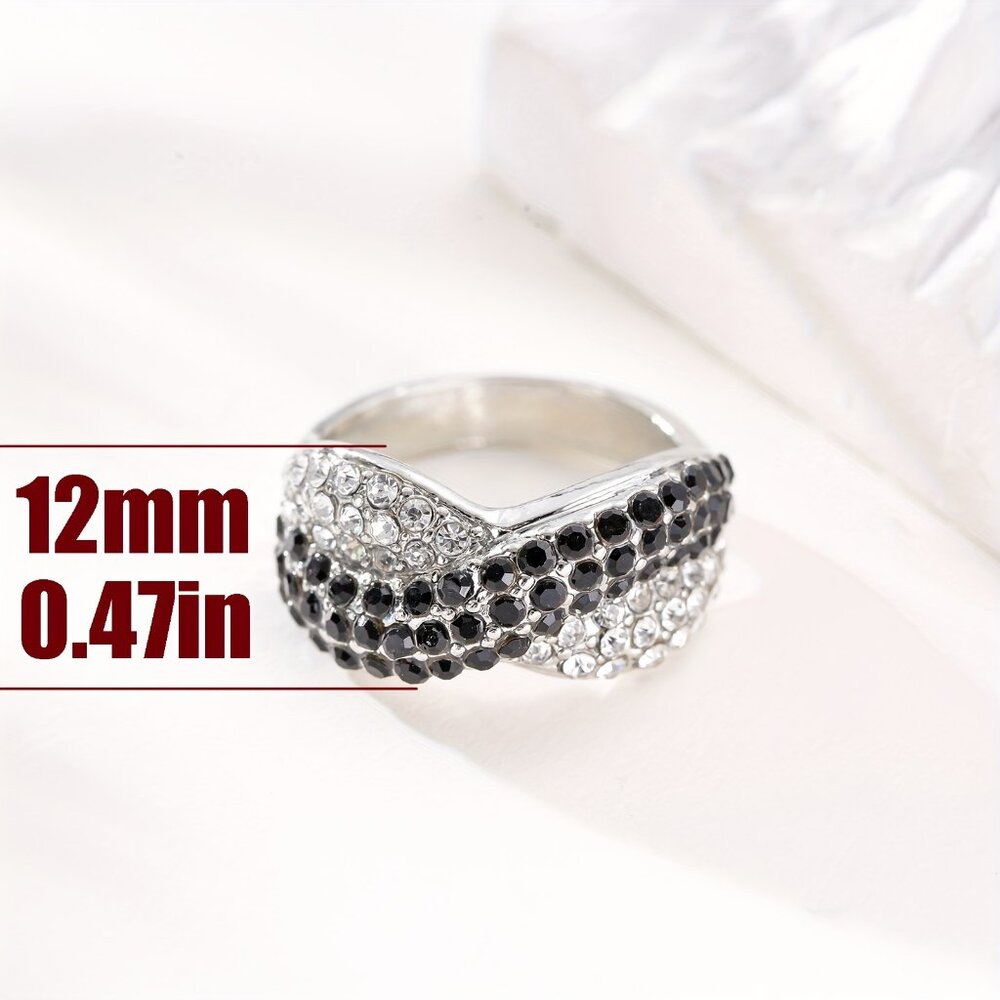 Striking Black and Silver Crossover Ring - Picture 9 of 9